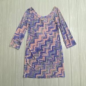 Tori Richard Honolulu Women's Pink & Blue Geometric Tunic Dress Size XS X-Small